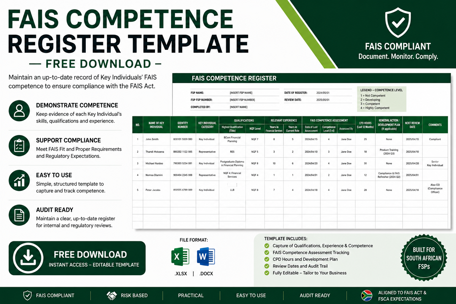 FAIS Competence Register Template Free BN194 Download